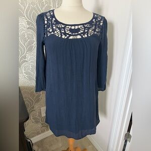 Sweet Wanderer Navy Blue Dress with Crochet Detail